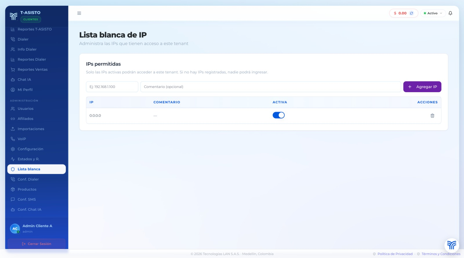 Configuración de IP